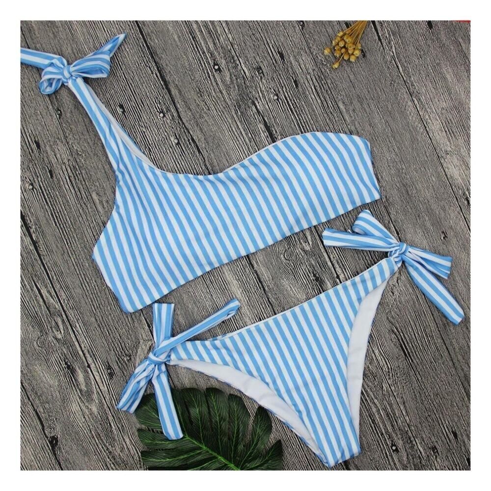 Shoulder striped bikini set sz M